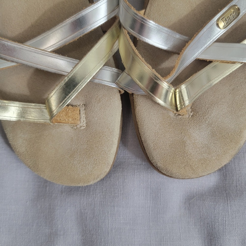 G.H. Bass Sunjuns Sharon Gold Silver Slide Thong Flip Flop Sandals sz 9M - Picture 8 of 15
